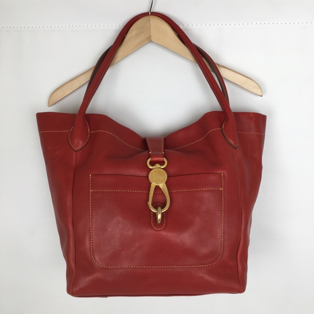 100% Auth Dooney & Bourke Tote Bag Red Leather Locket Clasp